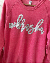 SILVER METALLIC NEBRASKA - HEATHER RED FLEECE CREW