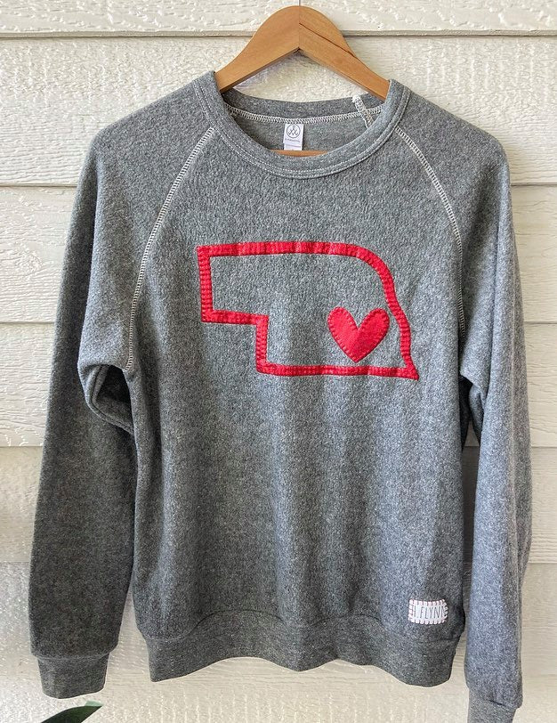 RED METALLIC STATE + HEART - GREY TEDDY CREW
