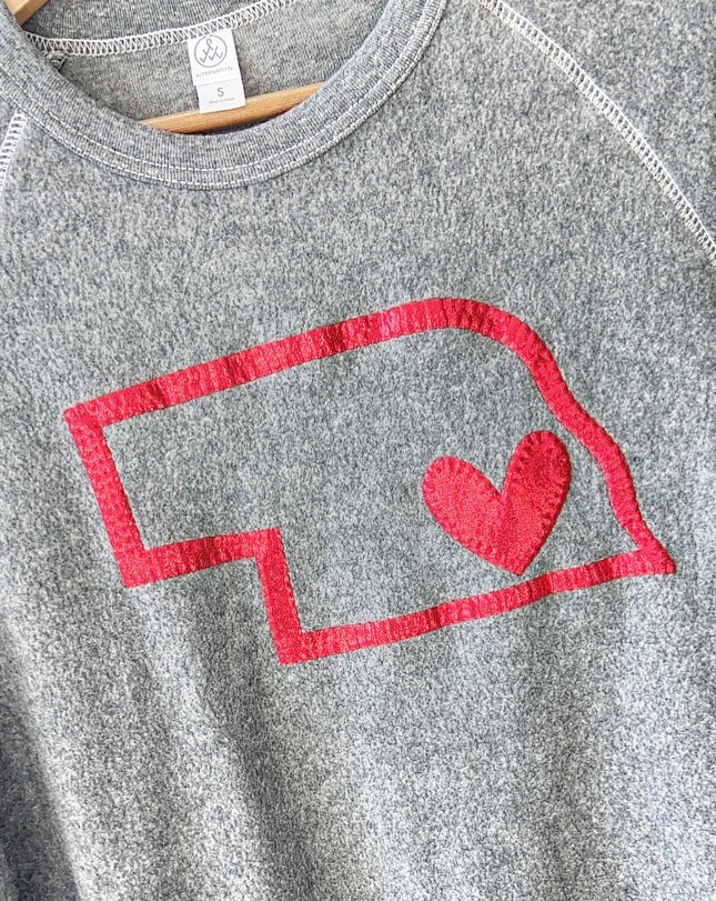 RED METALLIC STATE + HEART - GREY TEDDY CREW