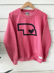 BLACK CHEETAH STATE + HEART - HEATHER RED CREW