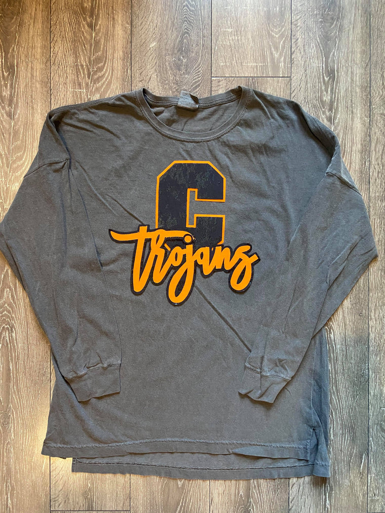 C + TROJANS - GREY COMFORT COLOR LONG SLEEVE