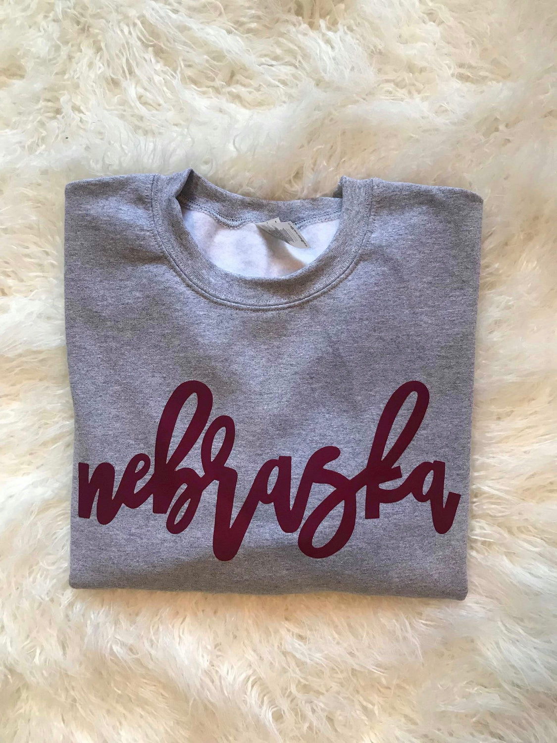 MAROON NEBRASKA ON LIGHT GREY CREW