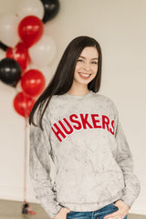 BLOCK HUSKERS - GREY DYED COMFORT COLORS CREW