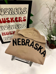 BLOCK NEBRASKA • TAN FLEECE HOODIE • ADULT