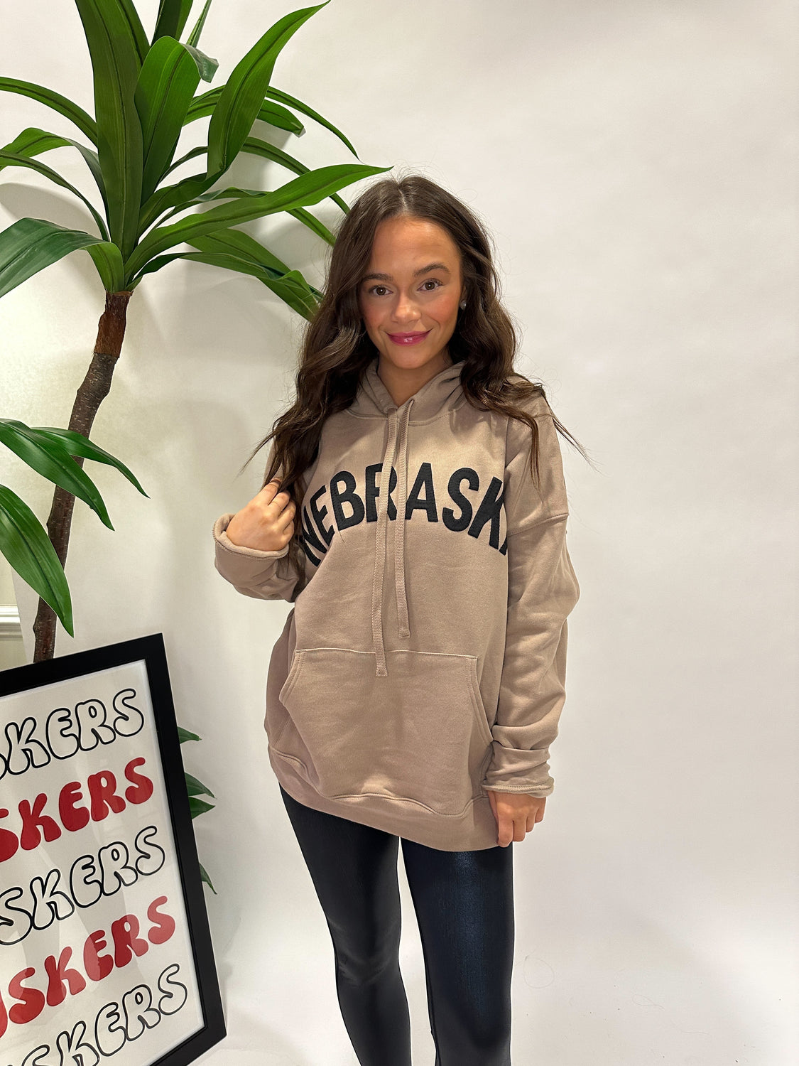BLOCK NEBRASKA • TAN FLEECE HOODIE • ADULT