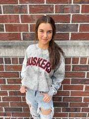 BLOCK HUSKERS - GREY COMFORT COLORS DYED CREW