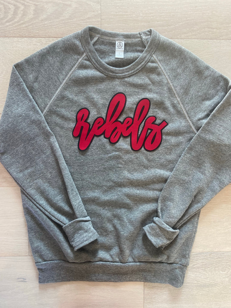 CURSIVE REBELS - GREY FLEECE CREW