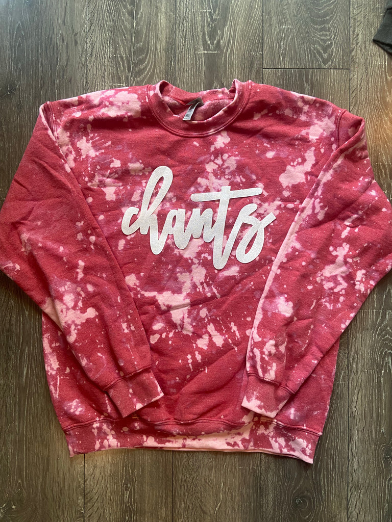 WHITE CURSIVE CHANTS - RED DYED CREW