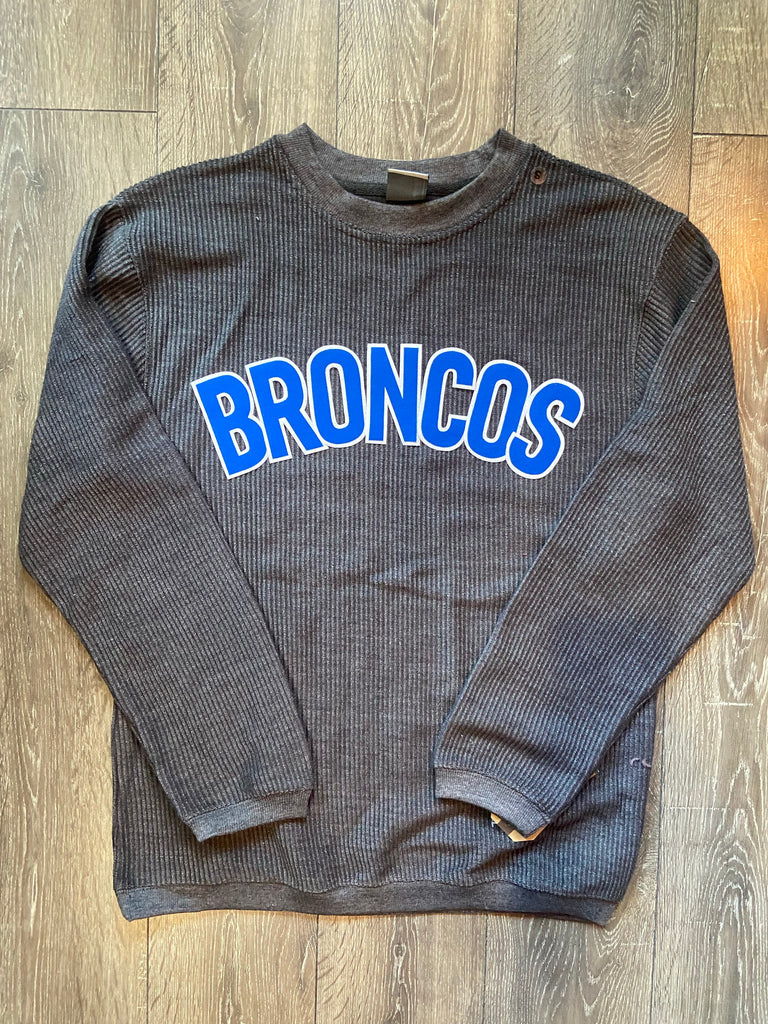 BLOCK BRONCOS - GREY RIBBED CREW