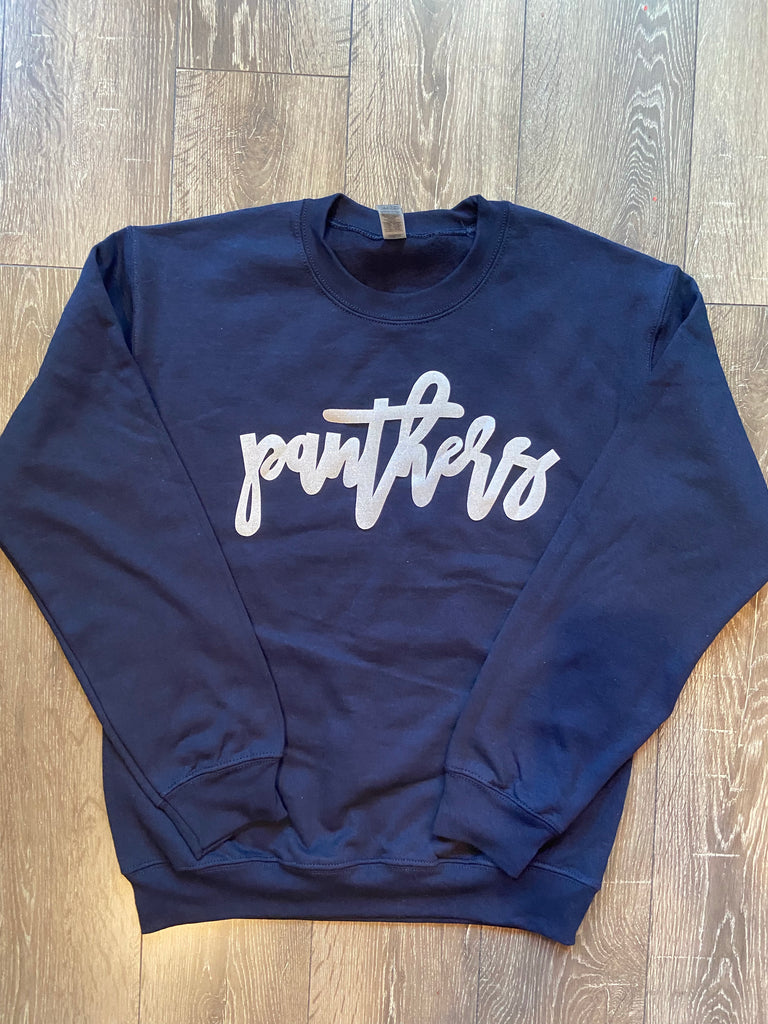 WHITE SPARKLE PANTHERS - NAVY GILDAN CREW (YOUTH + ADULT)