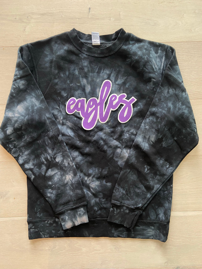 CURSIVE EAGLES - BLACK DYED CREW