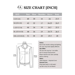 Anna Kaci Wholesale - Game Day Sequin Bomber Jacket with Ribbed Trim and Front Zip: Red / Small 4-6