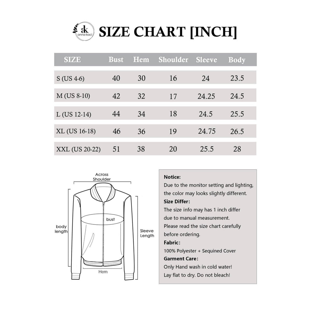 Anna Kaci Wholesale - Game Day Sequin Bomber Jacket with Ribbed Trim and Front Zip: Red / Large 12-14