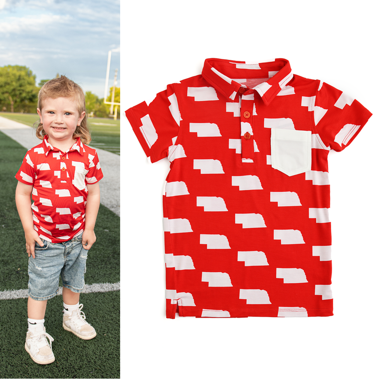 Gigi and Max - Bamboo Kids Clothing Boys Shirt Polo Nebraska Scarlet & Cream : 18-24m
