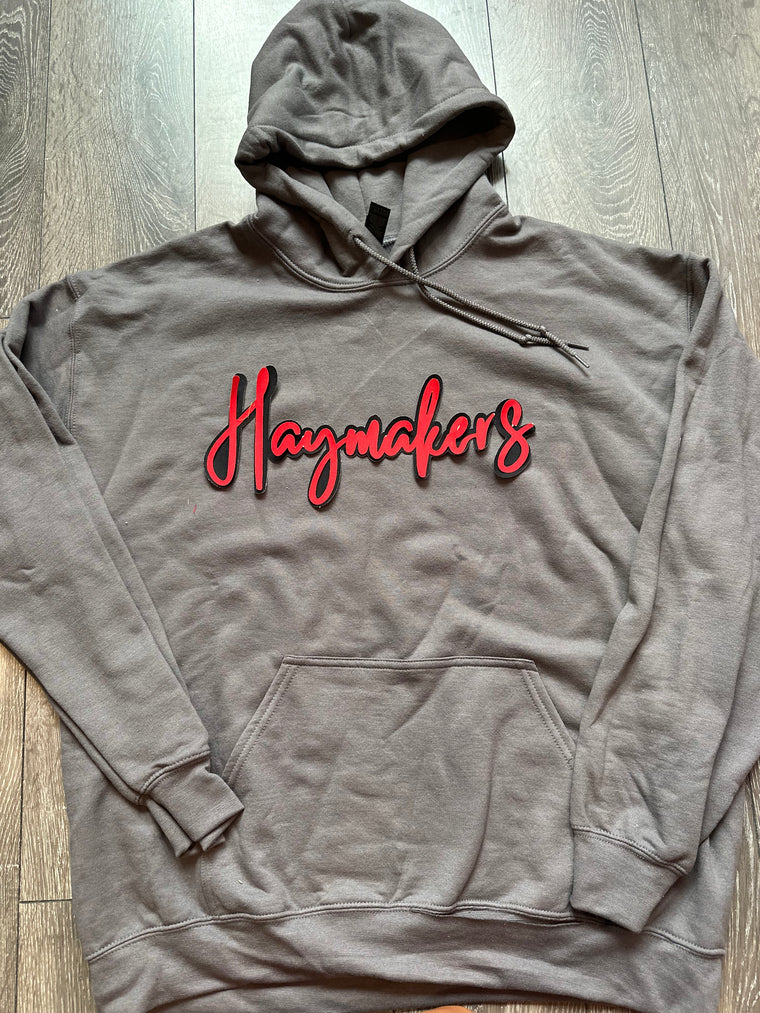 CURSIVE RED/BLACK HAYMAKERS - CHARCOAL HOODIE (YOUTH + ADULT)