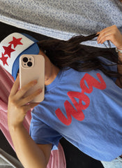 RED METALLIC STARS - BLUE TRUCKER HAT