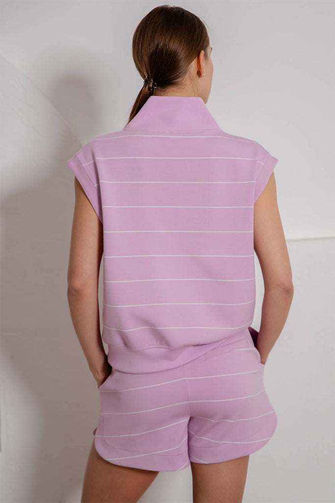 Rae Mode - MODAL SCUBA STRIPE LUXE V-NECK SLEEVELESS TOP: Brink Pink/Cream / S-M-L(2-2-2)