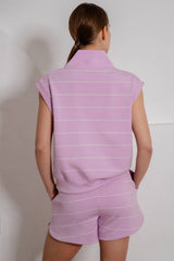 Rae Mode - MODAL SCUBA STRIPE LUXE V-NECK SLEEVELESS TOP: Brink Pink/Cream / S-M-L(2-2-2)