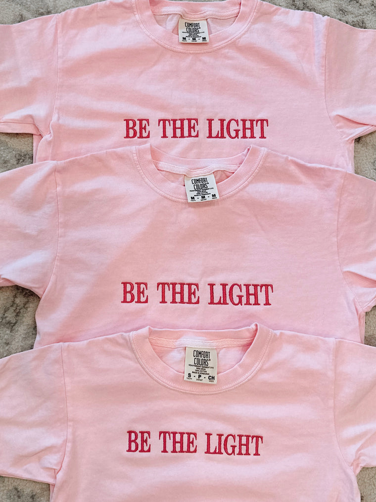 EMBROIDERED BE THE LIGHT - LIGHT PINK YOUTH T-SHIRT