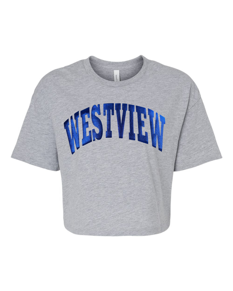 BLUE METALLIC WESTVIEW - GREY CROP TSHIRT
