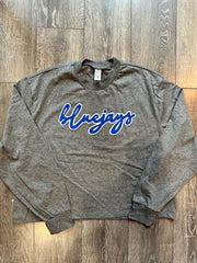 CURSIVE BLUEJAYS - GREY CROPED LONG SLEEVE