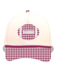 Summer Tees - GINGHAM FOOTBALL CANVAS CAP: RED/NATURAL