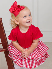 RuffleButts + RuggedButts - Baby Girls Classic Red Gingham Short Sleeve Skirted Romper: Red / 3-6m