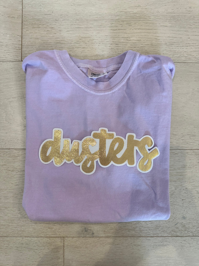 GOLD/WHITE DUSTERS - ORCHID COMFORT COLORS TEE - YOUTH + ADULT