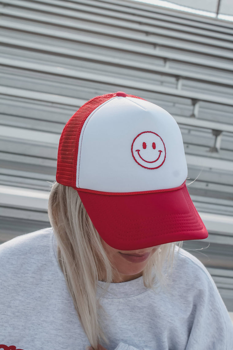 402threads - Smiley Trucker Hat - Red