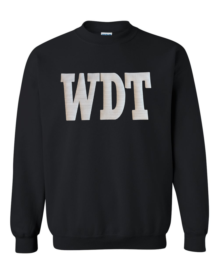 WHITE/BLACK POLKA DOT WDT - BLACK CREWNECK OR HOODIE