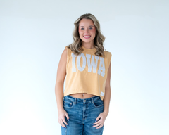BLACK + WHITE POLKA DOT IOWA - MUSTARD MUSCLE TEE