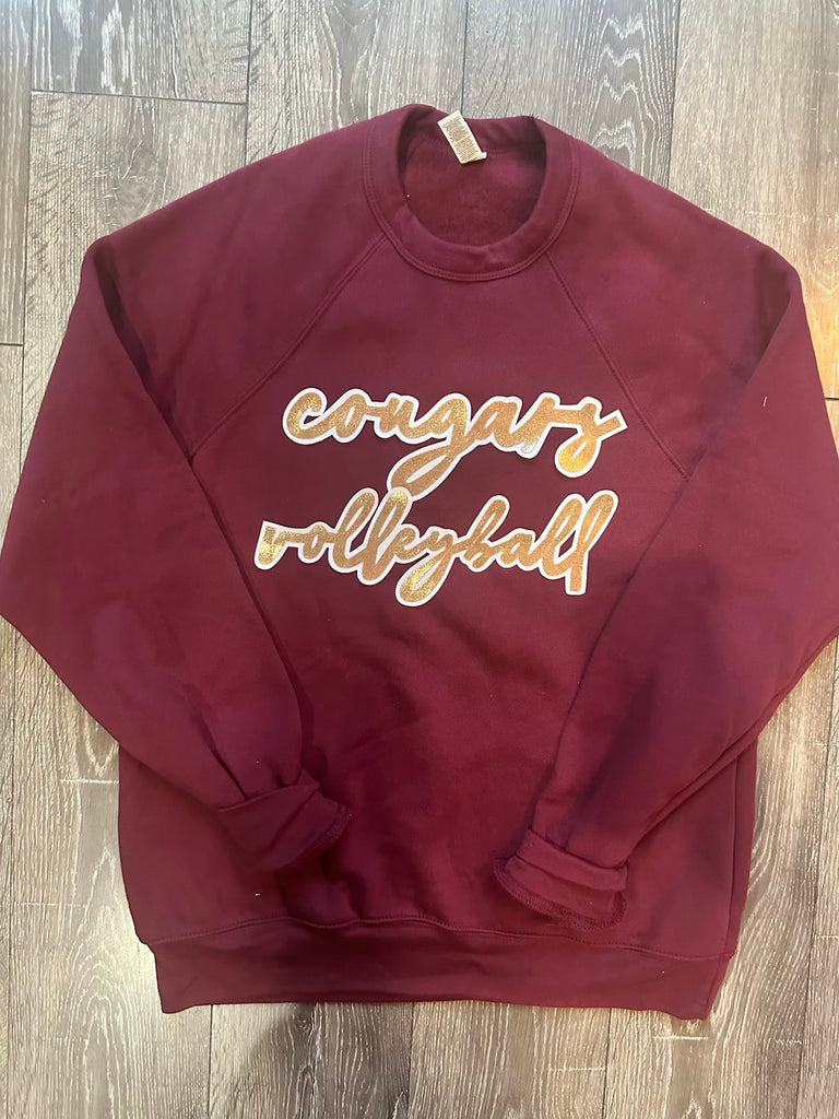 COUGARS VOLLEYBALL - MAROON SPONGE FLEECE CREW