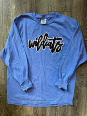 CURSIVE WILDCATS - BLUE COMFORT COLORS LONG SLEEVE TEE