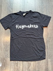 CURSIVE WHITE SPARKLE HAYMAKERS - BLACK COMFORT COLORS TEE (YOUTH + ADULT)