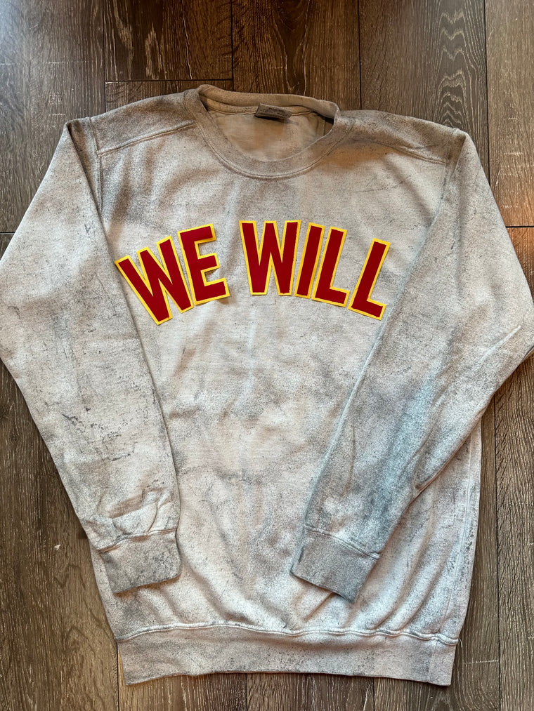 RED/YELLOW WE WILL - GREY DYED COMFORT COLORS CREW