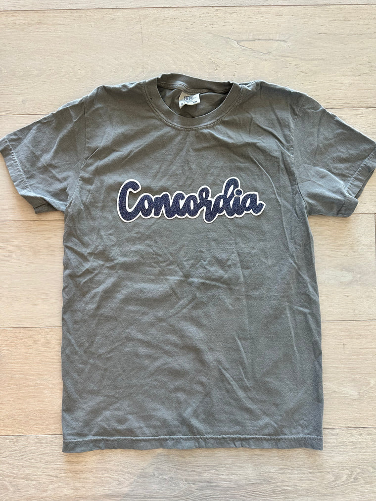 MODERN BLUE SPARKLE/WHITE CONCORDIA  - GREY COMFORT COLORS TEE (YOUTH + ADULT)