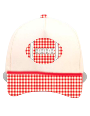 Summer Tees - GINGHAM FOOTBALL CANVAS CAP: RED/NATURAL