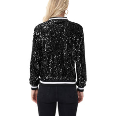 Anna Kaci Wholesale - Game Day Sequin Bomber Jacket with Ribbed Trim and Front Zip: Red / Medium 8-10