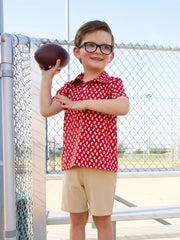 RuffleButts + RuggedButts - Boys Varsity Red Football Frenzy Knit Short Sleeve Performance Polo: Red / 3T