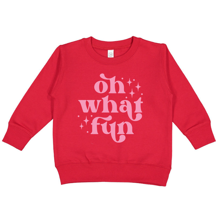 Holland Ave Clothing - Oh What Fun | Girls Christmas Sweatshirt: Red / 5/6