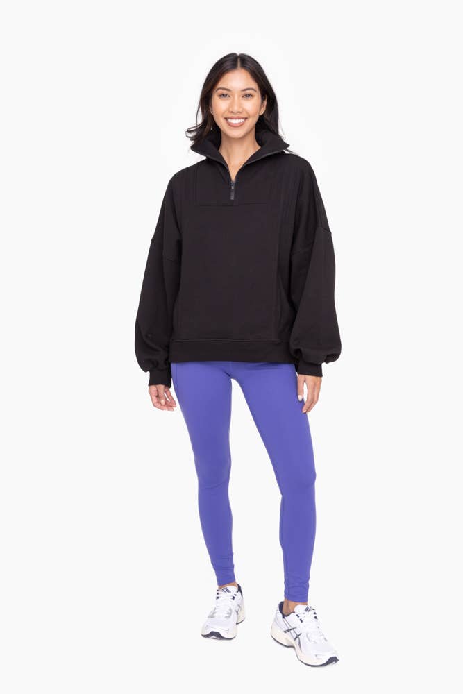 Mono B - Oversized Half Zip Pullover: Black / S:M:L (2:2:2)