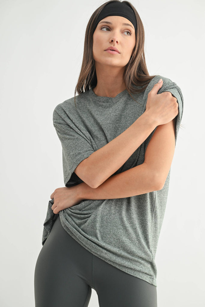 Mono B - Brushed Hacci Oversized Boyfriend Tee: 2TONE GREY / S:M:L (2:2:2)