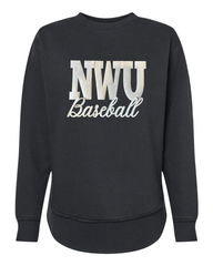 NWU BASEBALL (BEIGE POLKA DOT + GOLD METALLIC) - BLACK WOMENS FLEECE LONG CREW