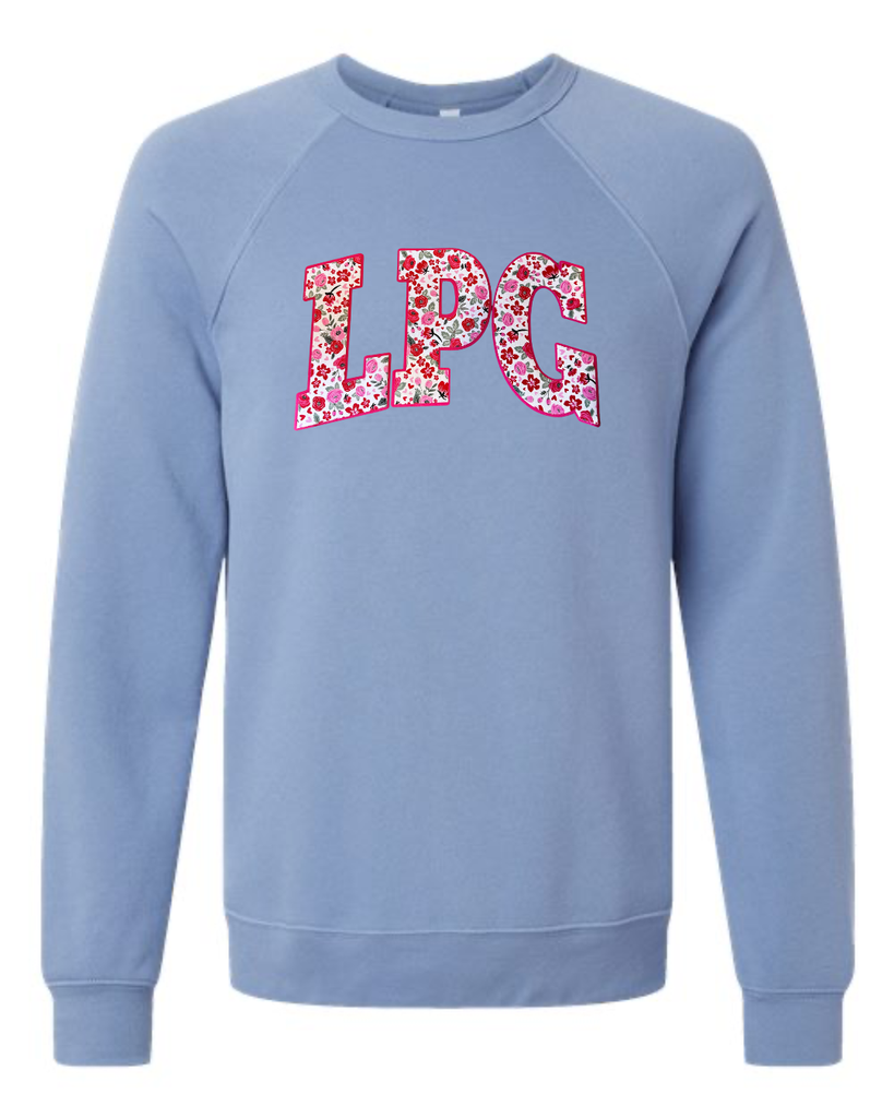 LPG - (PINK/RED ROSES FLORAL / HOT PINK) - LAVENDER BLUE SPONGE CREWNECK