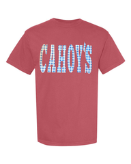 BLUE GINGHAM CAHOY'S - CRIMSON TEE (YOUTH + ADULT)