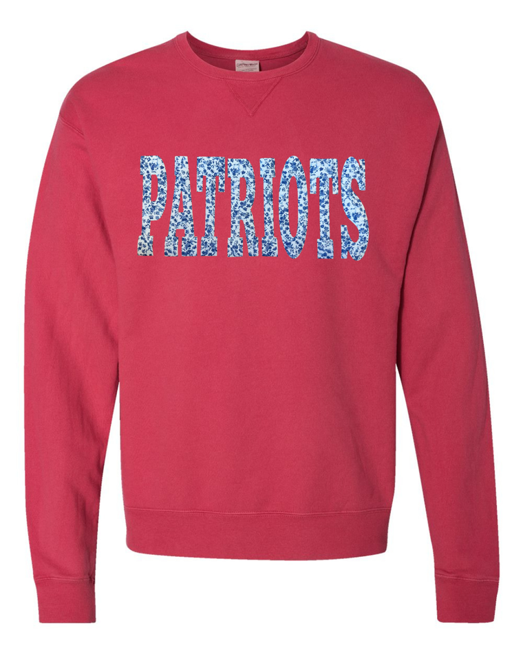 BLUE FLORAL PATRIOTS - CRIMSON COMFORTWASH CREW