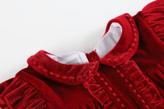 Lil Cactus - Red Velvet Ruffle Dress: 6Y