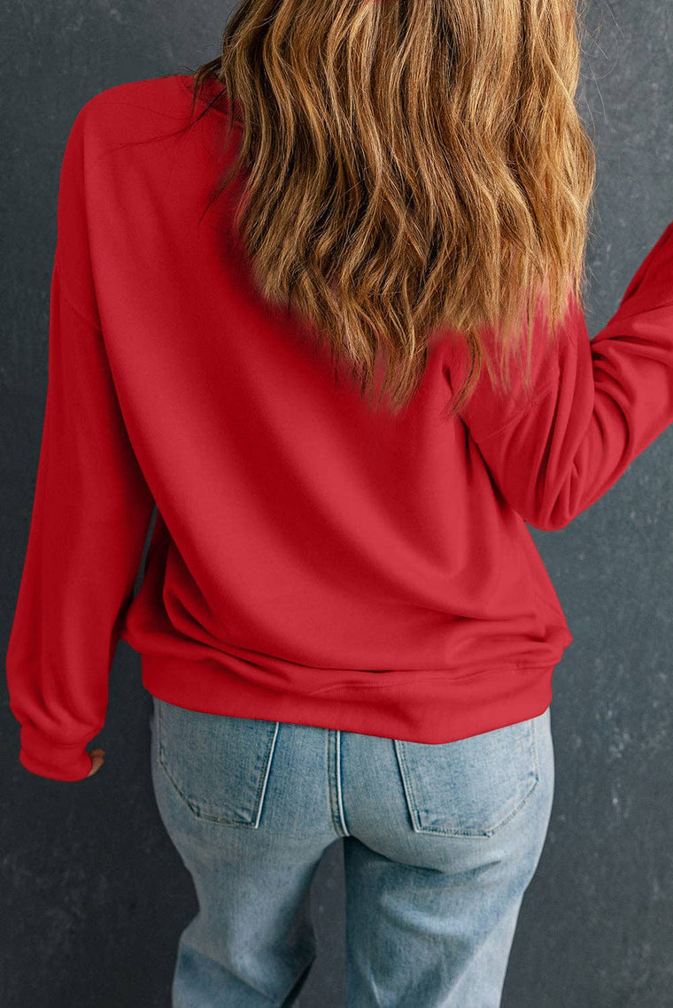 Pretty Bash - Crewneck Long Sleeve Pullover Sweatshirt: Red / L