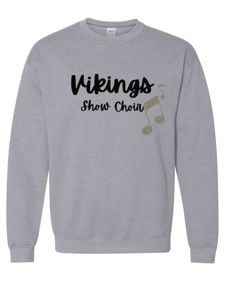 BLACK VIKINGS SHOW CHOIR + GOLD SPARKLE MUSIC NOTES - SPORT GREY GILDAN CREW