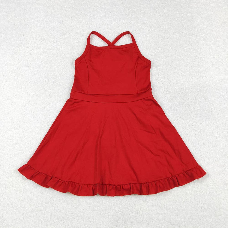 Aier Wholesale - Baby Girls Red Athletic Active Wear Knee Length Dresses: 7-8T